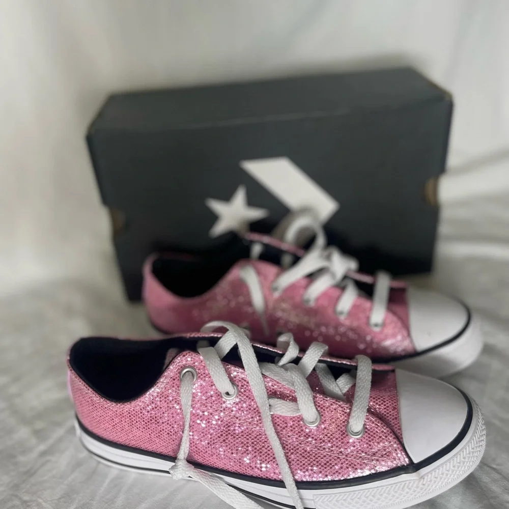 New converse size 3 girls youth‎ pink glitter sneakers shoes